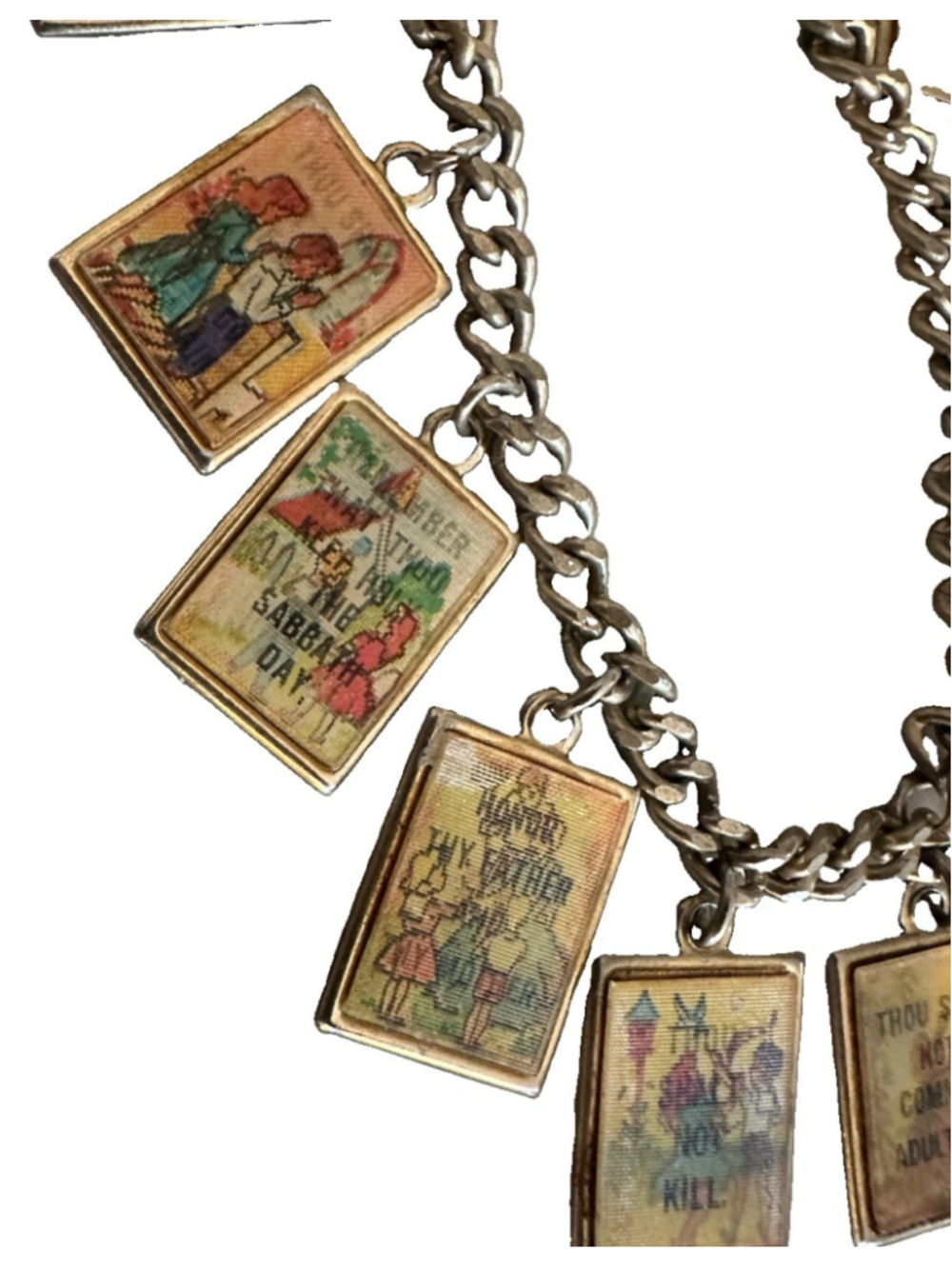 Vintage 60s VariVue Lenticular 10 Commandment Holo Flicker Change Charm Bracelet